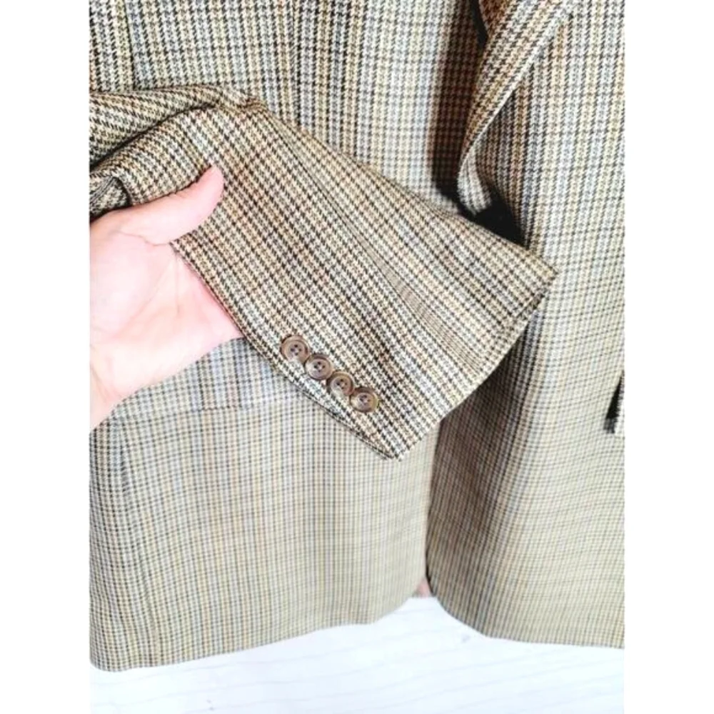 CHAPS 100% Silk Houndstooth Plaid 2 Button Sport Coat Jacket Blazer, sz 46 L